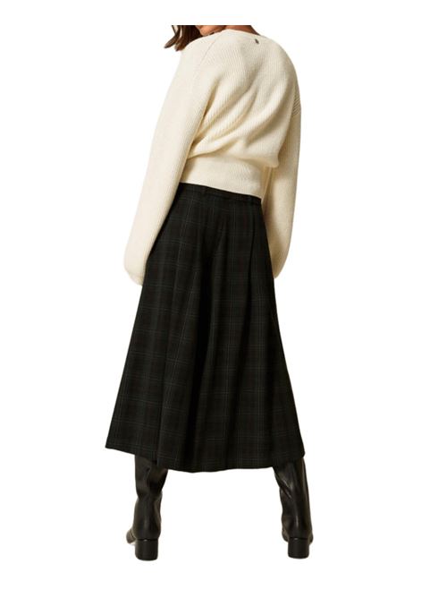 Pantalone da donna in misto viscosa, disegno TARTAN all-over, colore verde scuro TWINSET | 252AT213112451